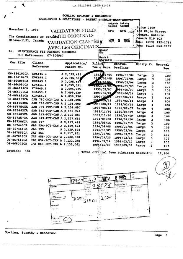 Document de brevet canadien 2117483. Taxes 19951103. Image 1 de 1