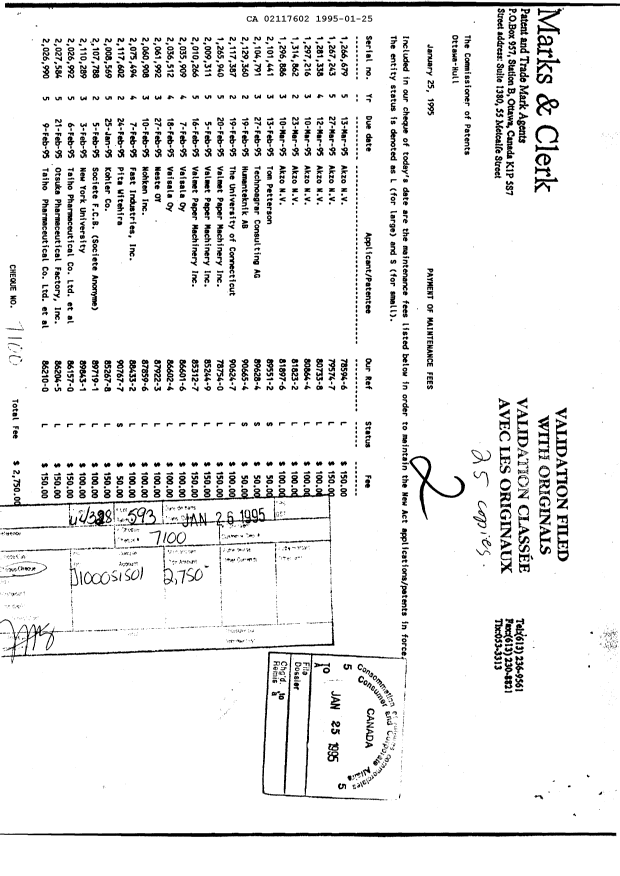 Document de brevet canadien 2117602. Taxes 19950125. Image 1 de 1