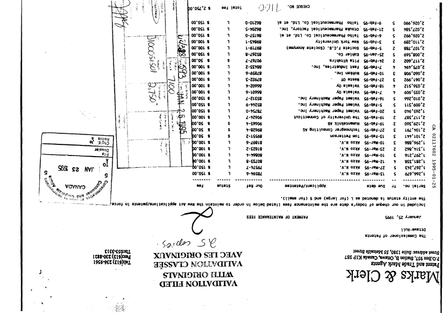Canadian Patent Document 2117602. Fees 19950125. Image 1 of 1