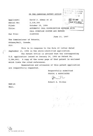 Canadian Patent Document 2118390. Prosecution Correspondence 19970623. Image 1 of 1