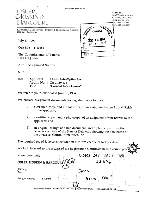 Document de brevet canadien 2119121. Demande d'entrée en phase nationale 19940711. Image 1 de 11
