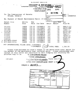 Canadian Patent Document 2119397. Fees 19961125. Image 1 of 1