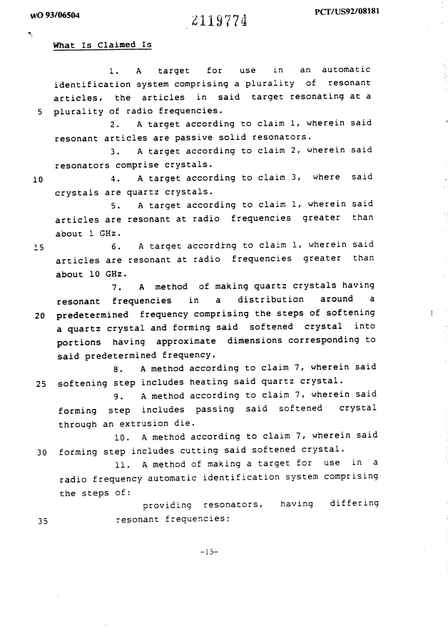 Document de brevet canadien 2119774. Revendications 19950916. Image 1 de 3