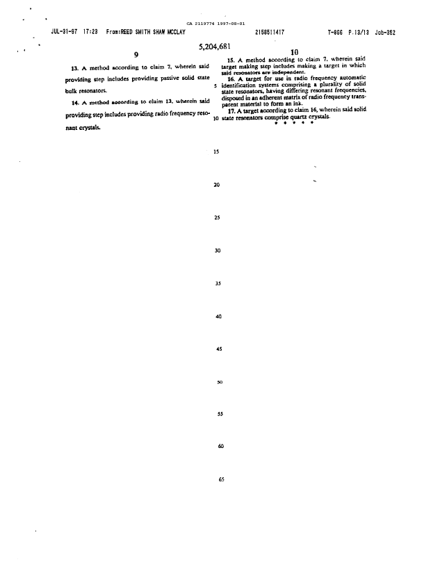 Canadian Patent Document 2119774. Prosecution Correspondence 19970801. Image 9 of 9