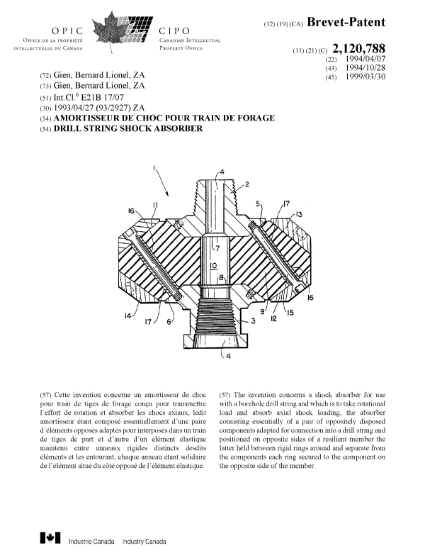 Canadian Patent Document 2120788. Cover Page 19990322. Image 1 of 1