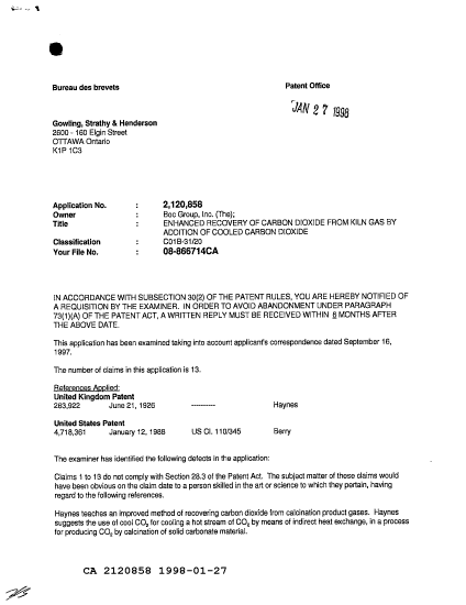 Document de brevet canadien 2120858. Demande d'examen 19980127. Image 1 de 2