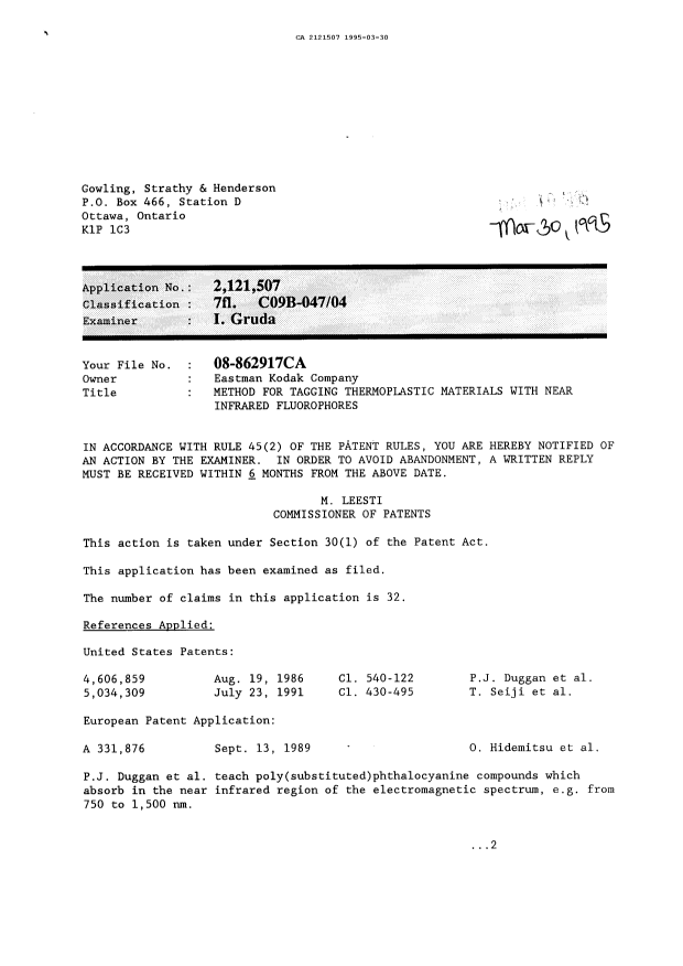 Canadian Patent Document 2121507. Prosecution-Amendment 19941230. Image 1 of 2