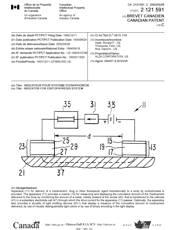 Document de brevet canadien 2121591. Page couverture 20020501. Image 1 de 1