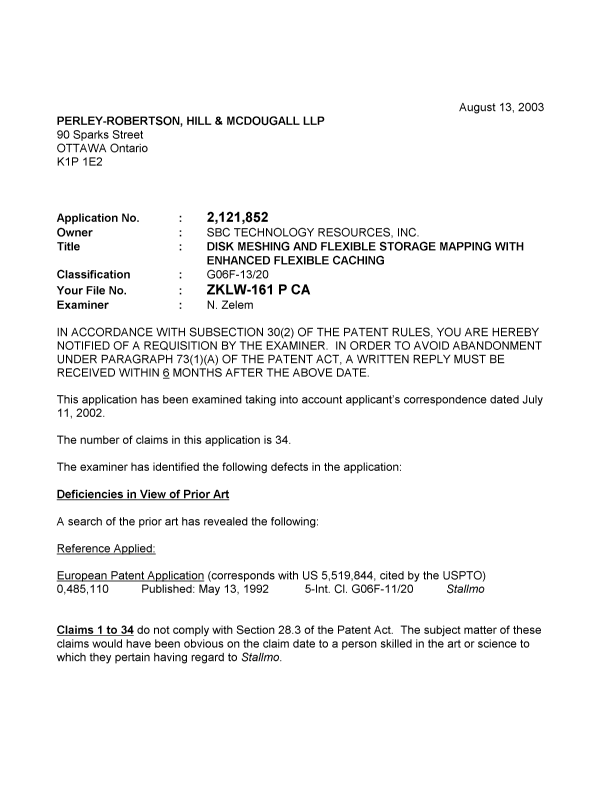 Document de brevet canadien 2121852. Poursuite-Amendment 20030813. Image 1 de 3