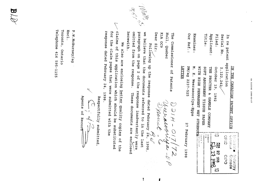 Canadian Patent Document 2122242. Prosecution-Amendment 19971227. Image 1 of 1