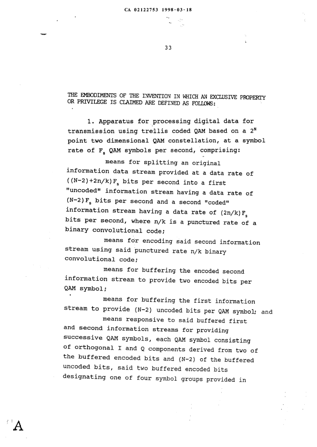 Document de brevet canadien 2122753. Revendications 19980318. Image 1 de 13