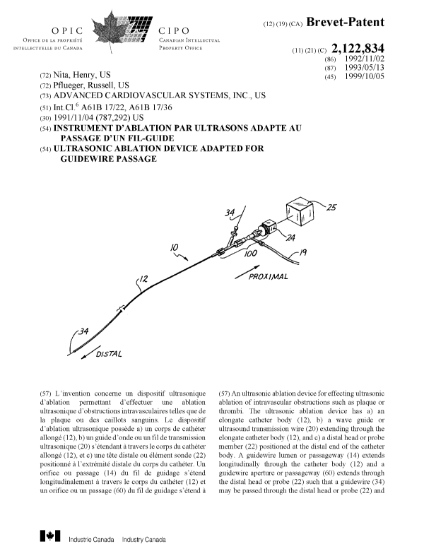 Canadian Patent Document 2122834. Cover Page 19990927. Image 1 of 2