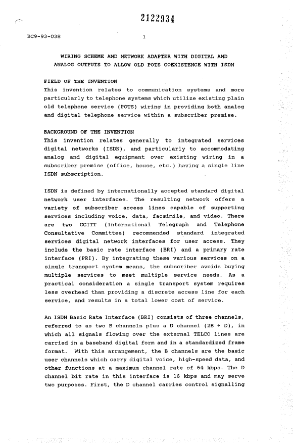 Document de brevet canadien 2122934. Description 19950318. Image 1 de 14