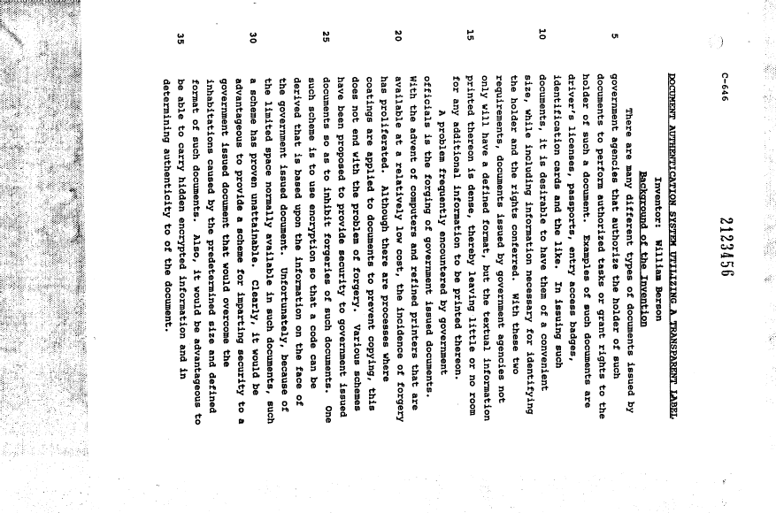 Canadian Patent Document 2123456. Description 19980311. Image 1 of 7