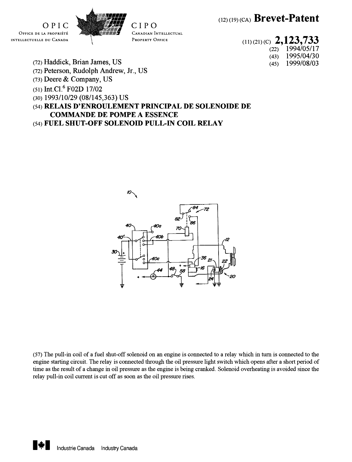 Canadian Patent Document 2123733. Cover Page 19990714. Image 1 of 1