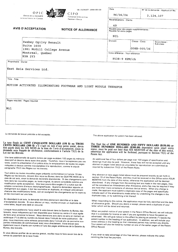 Document de brevet canadien 2124107. Correspondance de la poursuite 19940520. Image 1 de 12
