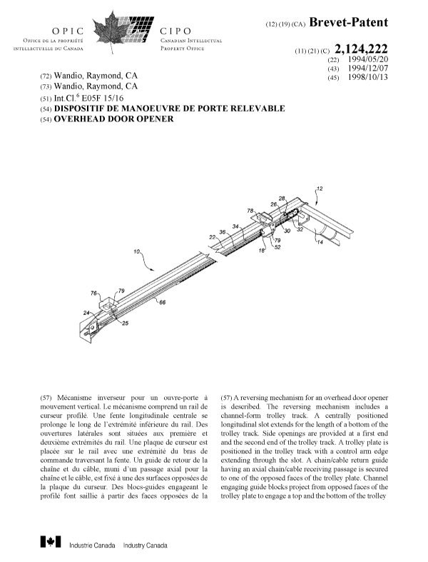 Document de brevet canadien 2124222. Page couverture 19981009. Image 1 de 2