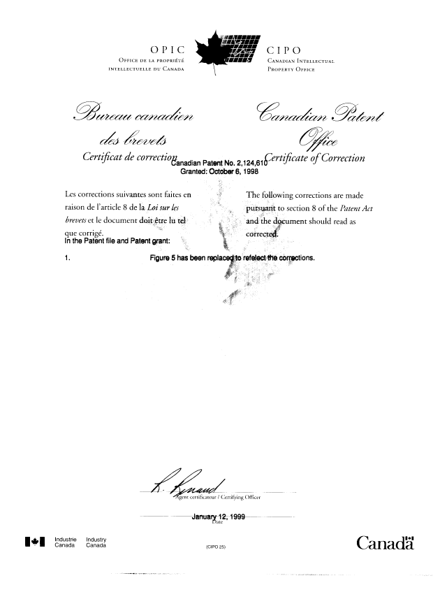 Canadian Patent Document 2124610. Cover Page 19990112. Image 2 of 2