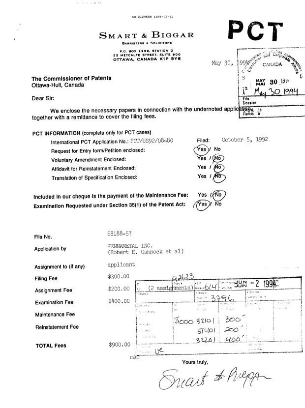 Document de brevet canadien 2124688. Demande d'entrée en phase nationale 19940530. Image 1 de 12