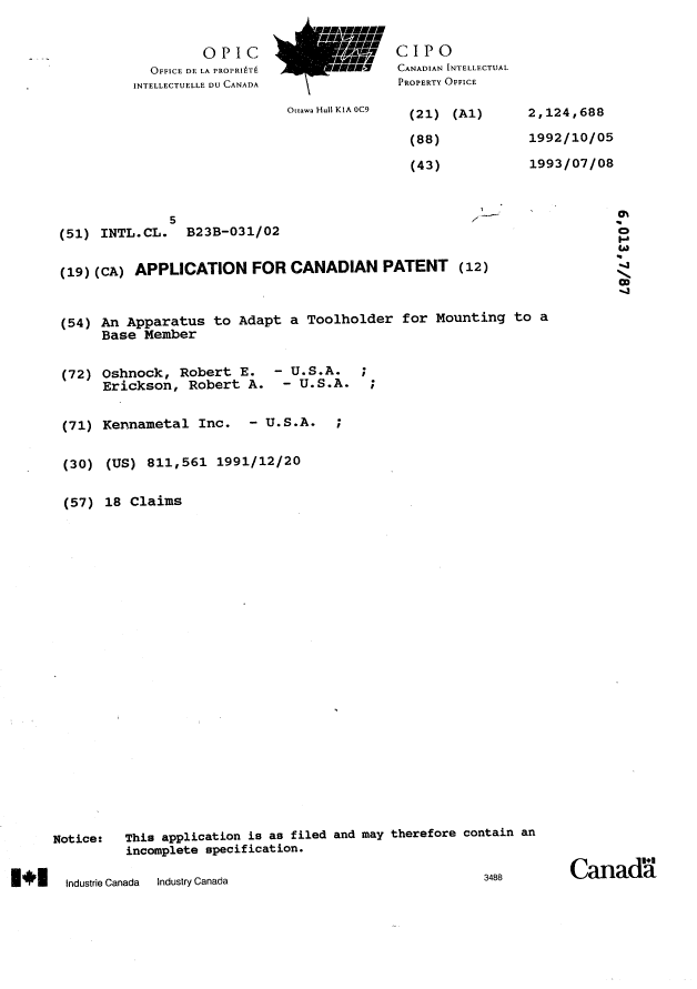 Document de brevet canadien 2124688. Page couverture 19950805. Image 1 de 1