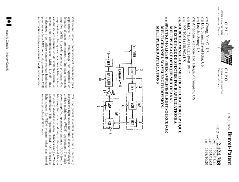 Canadian Patent Document 2124708. Cover Page 19981123. Image 1 of 1