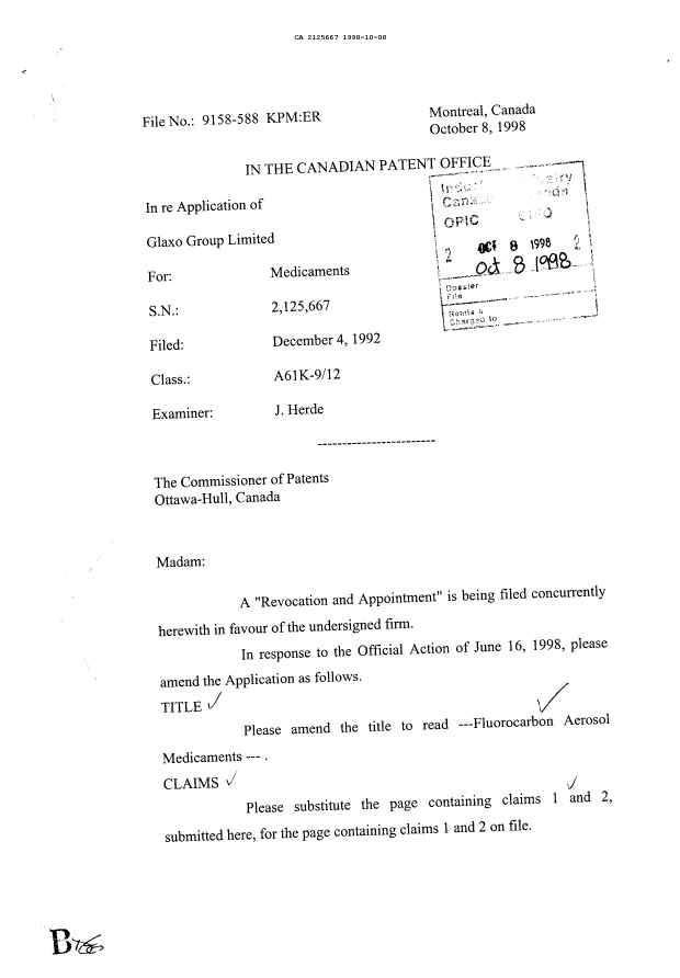 Canadian Patent Document 2125667. Prosecution-Amendment 19971208. Image 1 of 11