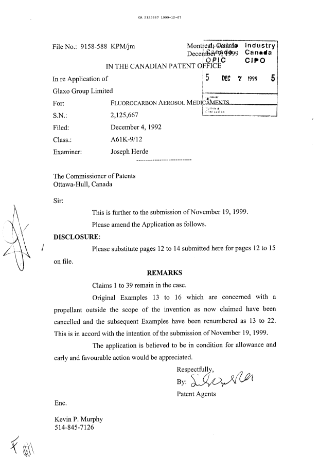 Canadian Patent Document 2125667. Prosecution-Amendment 19981207. Image 1 of 1