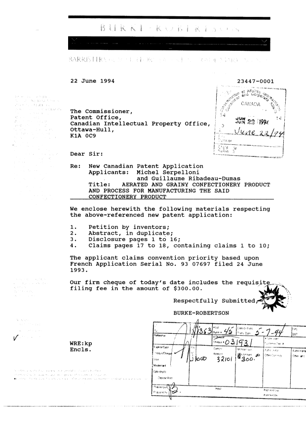 Document de brevet canadien 2126483. Cession 19940622. Image 1 de 8