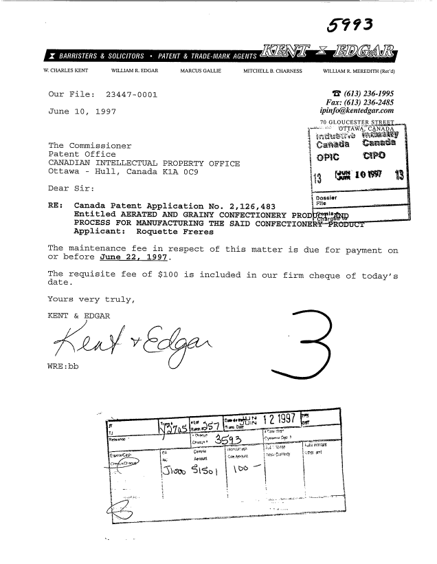 Document de brevet canadien 2126483. Taxes 19970610. Image 1 de 1