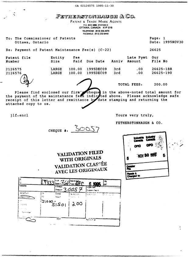 Document de brevet canadien 2126575. Taxes 19951130. Image 1 de 1