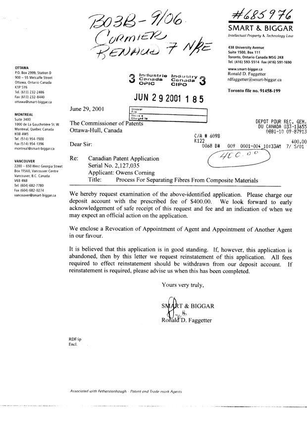 Document de brevet canadien 2127035. Poursuite-Amendment 20010629. Image 1 de 1