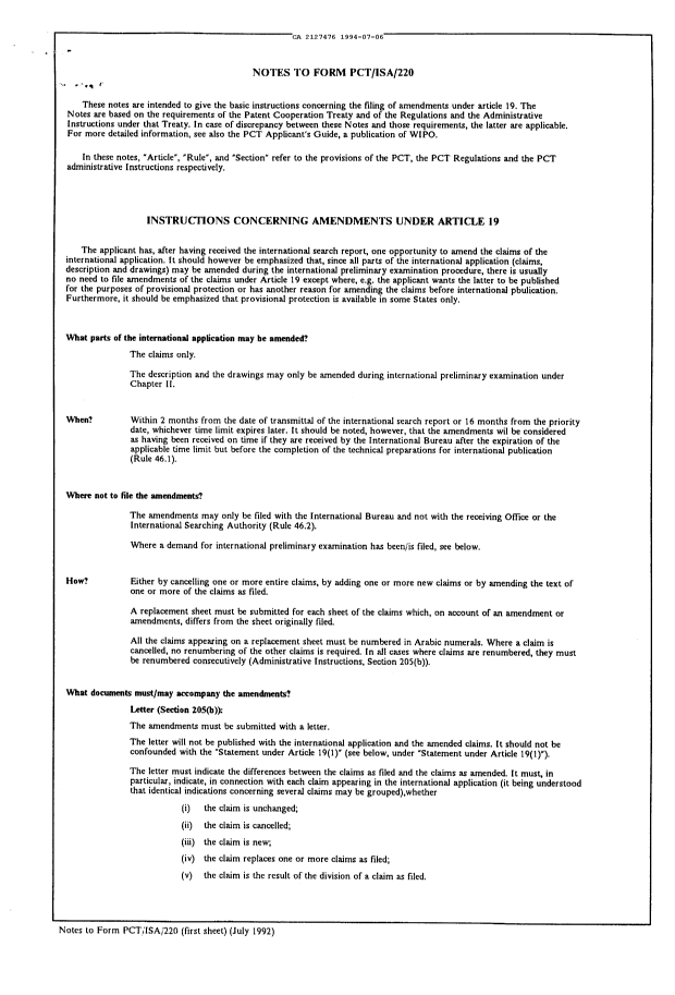 Document de brevet canadien 2127476. Rapport d'examen préliminaire international 19940706. Image 10 de 10