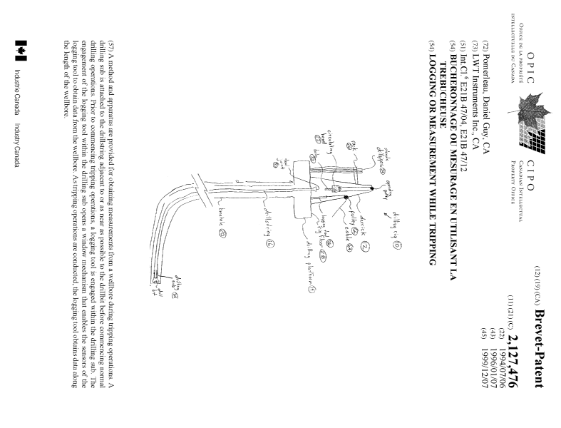 Document de brevet canadien 2127476. Page couverture 19991130. Image 1 de 1
