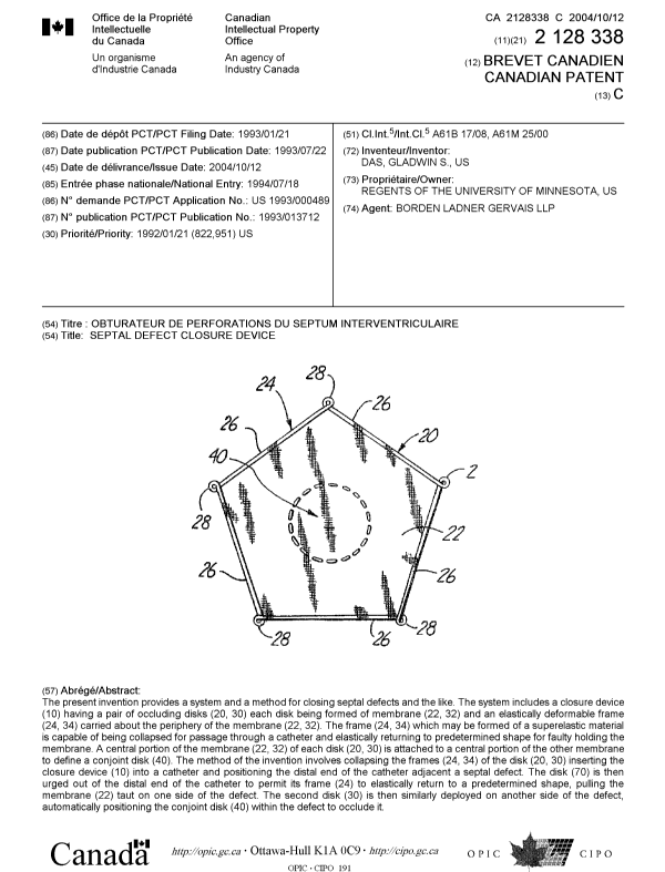 Canadian Patent Document 2128338. Cover Page 20040914. Image 1 of 1