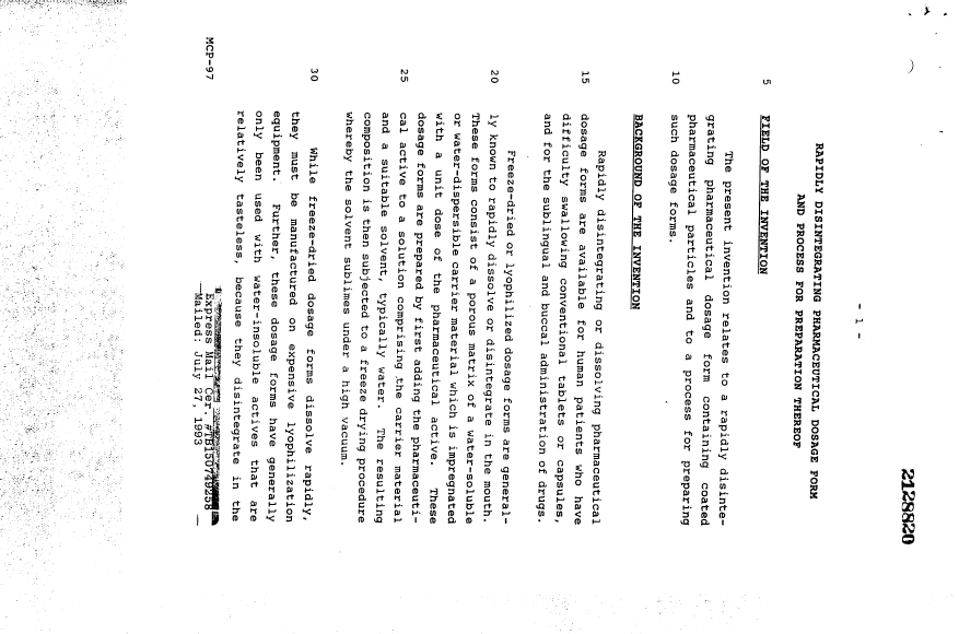 Canadian Patent Document 2128820. Description 19950128. Image 1 of 18