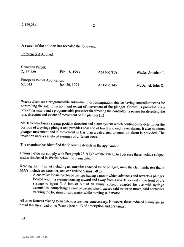 Document de brevet canadien 2129284. Demande d'examen 19970715. Image 2 de 3