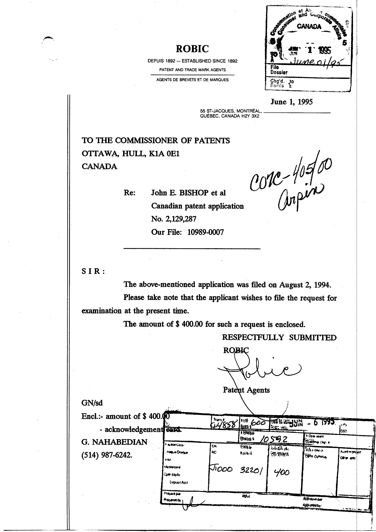 Canadian Patent Document 2129287. Prosecution-Amendment 19941201. Image 1 of 2