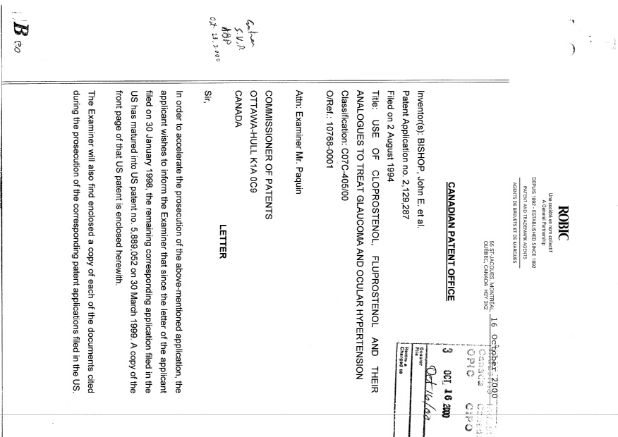 Canadian Patent Document 2129287. Prosecution-Amendment 19991216. Image 1 of 3