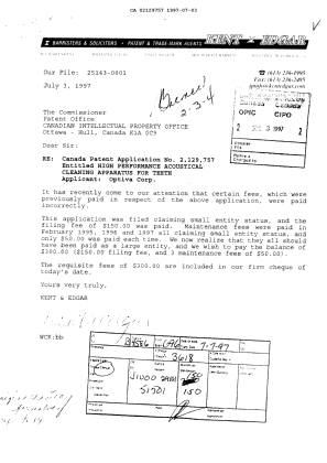 Canadian Patent Document 2129757. Fees 19961203. Image 1 of 1