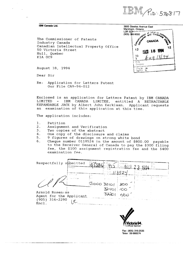 Canadian Patent Document 2130410. Assignment 19931218. Image 1 of 5