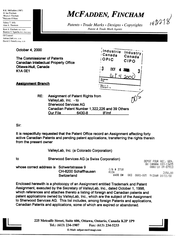 Canadian Patent Document 2130554. Assignment 20001004. Image 1 of 81