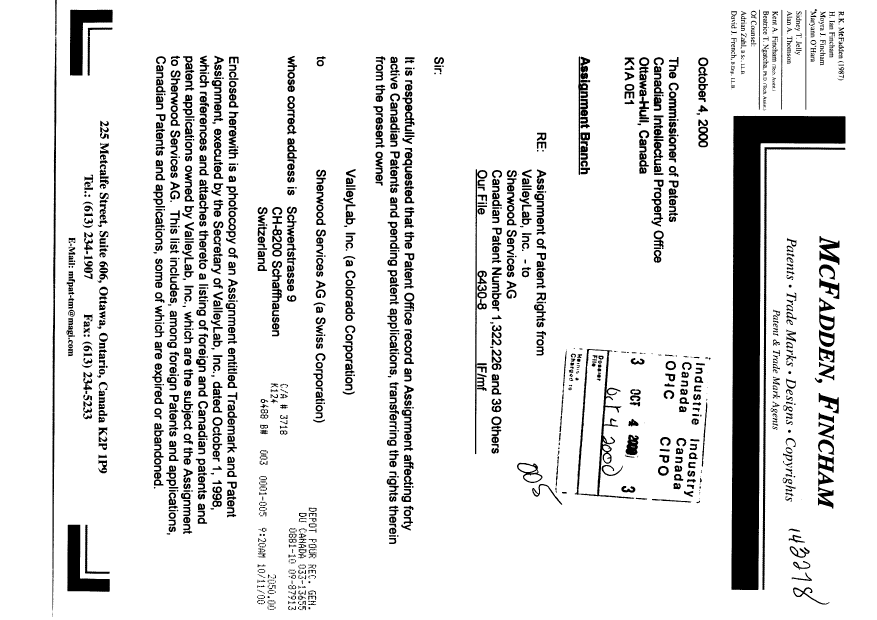 Canadian Patent Document 2130554. Assignment 20001004. Image 1 of 81