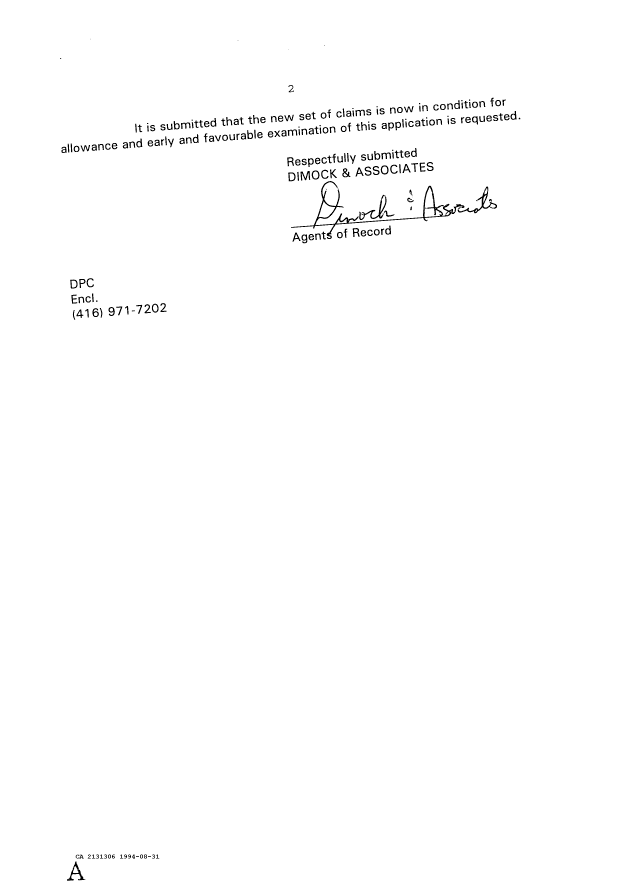 Canadian Patent Document 2131306. Prosecution Correspondence 19940831. Image 2 of 2