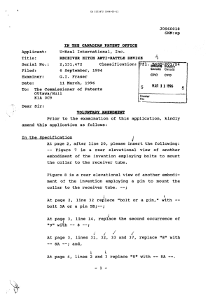 Canadian Patent Document 2131472. Prosecution Correspondence 19960311. Image 1 of 3