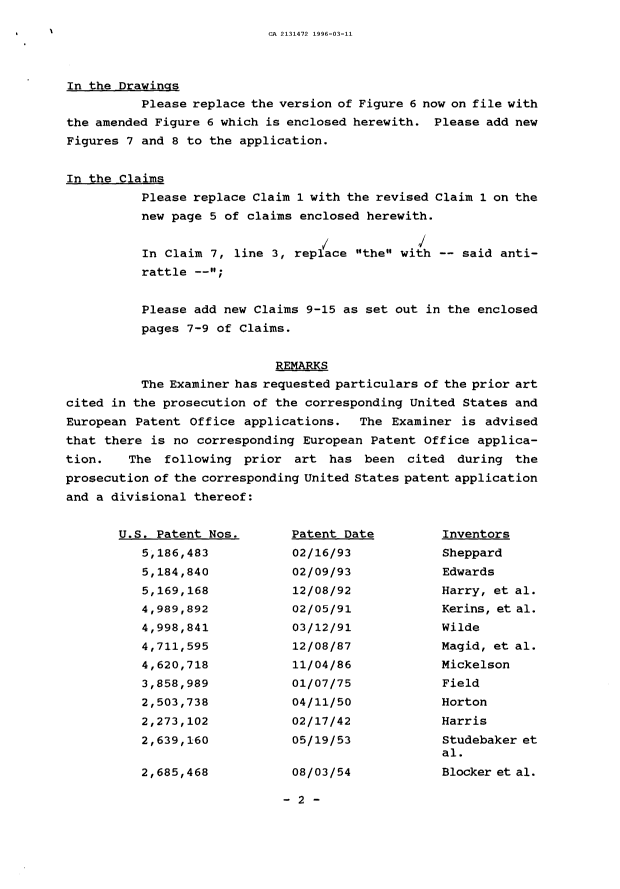 Canadian Patent Document 2131472. Prosecution Correspondence 19960311. Image 2 of 3