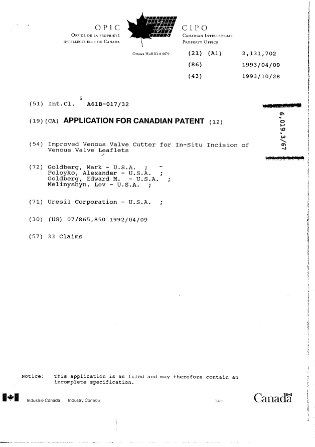 Document de brevet canadien 2131702. Page couverture 19950916. Image 1 de 1