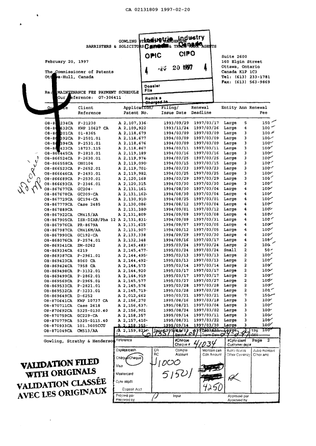 Document de brevet canadien 2131809. Taxes 19970220. Image 1 de 1