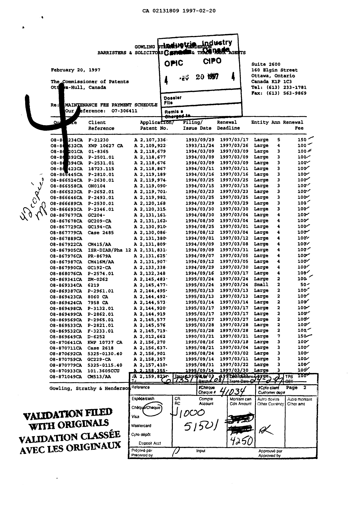 Canadian Patent Document 2131809. Fees 19970220. Image 1 of 1