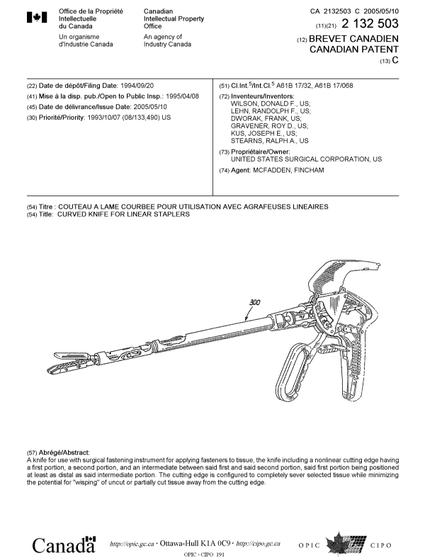 Canadian Patent Document 2132503. Cover Page 20050411. Image 1 of 1