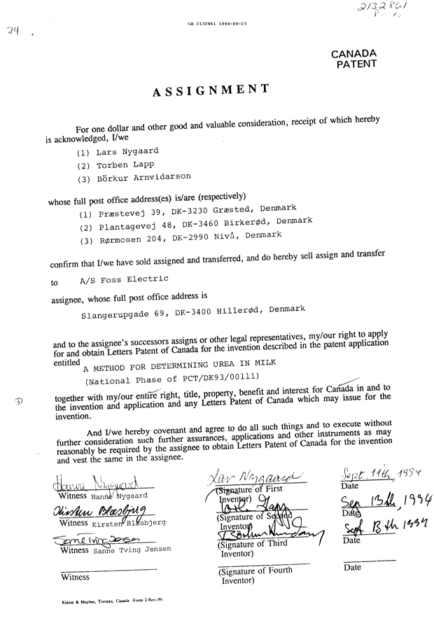 Canadian Patent Document 2132861. National Entry Request 19940923. Image 4 of 4